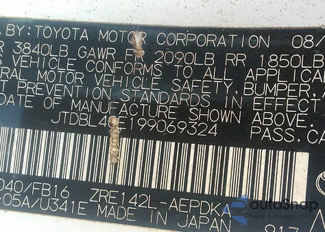 2009 Toyota Corolla Le из США, поврежденный, VIN JTDBL40E199069324